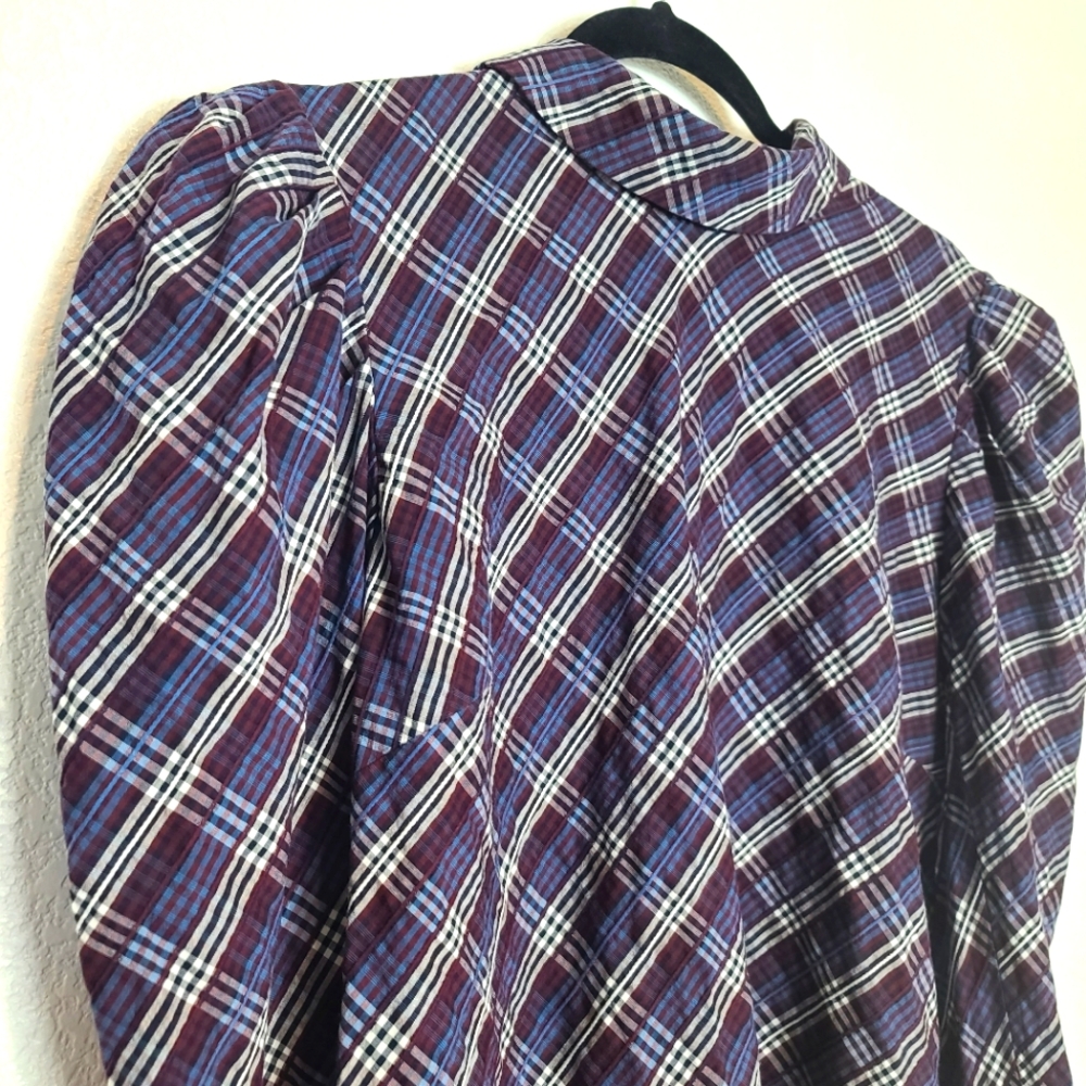 Veronica Beard Isabel Reverse Plaid Shirt Blouse Top Size 14 - Picture 10 of 11